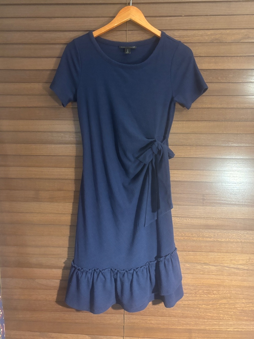 A Pea in the Pod Navy Short-Sleeve Ruffled Maternity Dress with Side Tie